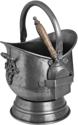 Antique Pewter Coal Bucket With Shovel