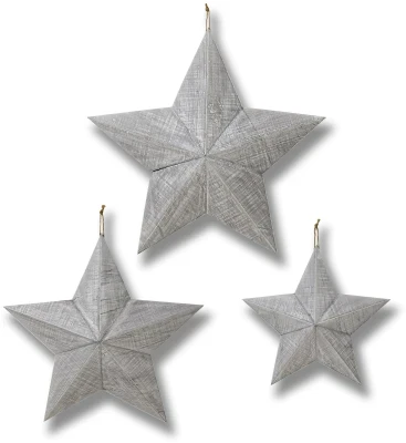 Set Of Three Grey Wooden Stars