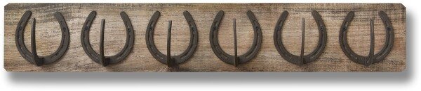 6 Horse Shoe Hooks On Dark Wood