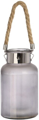 Frosted Glass Lantern With Rope Detail And Interior Led