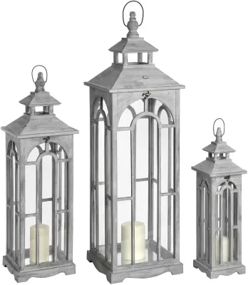 Set Of Three Wooden Lanterns With Archway Design