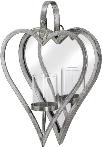 Small Antique Silver Mirrored Heart Candle Holder