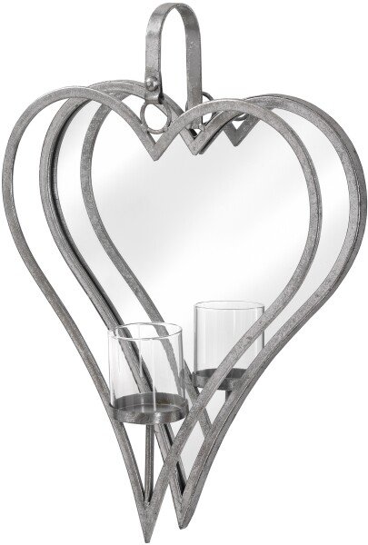 Large Antique Silver Mirrored Heart Candle Holder