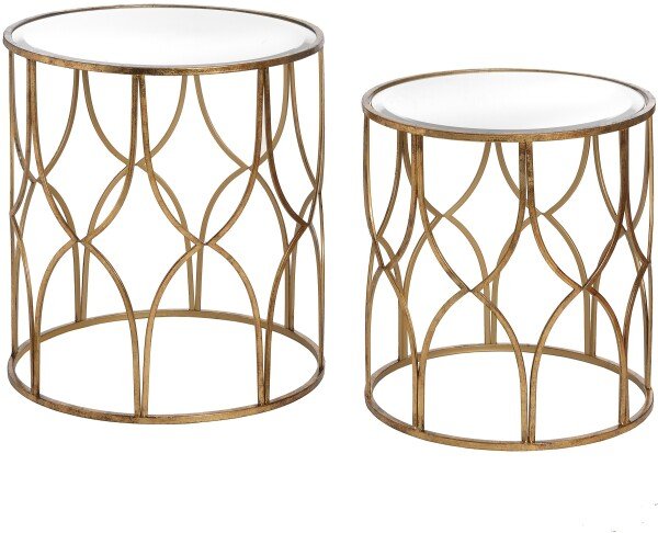 Set Of Two Lattice Detail Gold Side Tables