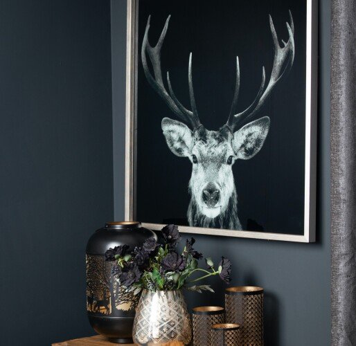 Dark Stag Glass Image With Silver Frame