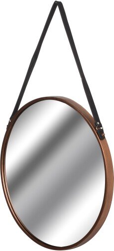 Copper Rimmed Round Hanging Wall Mirror With Black Strap