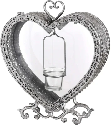 Free Standing Heart Tealight Lantern In Antique Silver