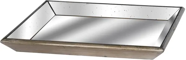 Astor Distressed Mirrored Square Tray W/wooden Detailing Lge