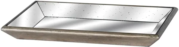 Astor Distressed Mirrored Tray With Wooden Detailing