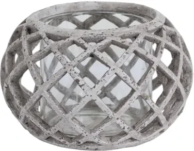 Round Ceramic Lattice Hurricane Lantern