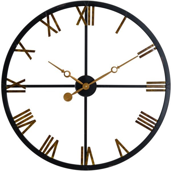 Distressed Black And Gold Skeleton Station Clock