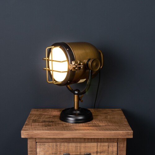 Brass & Black Industrial Spotlight Table Lamp