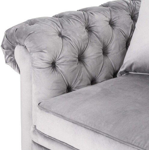 Grey Velvet Large Chesterfield Three Seater Sofa