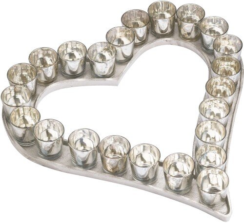 Large Cast Aluminium Heart Tray With Silver Glass Votives