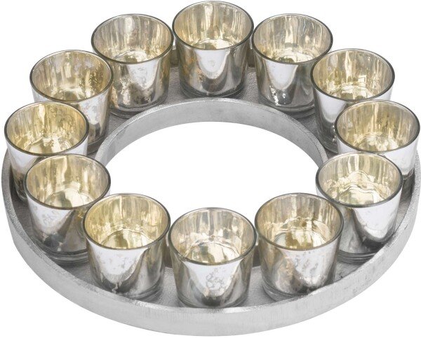 Circular Cast Aluminium Tray With Silver Glass Votives