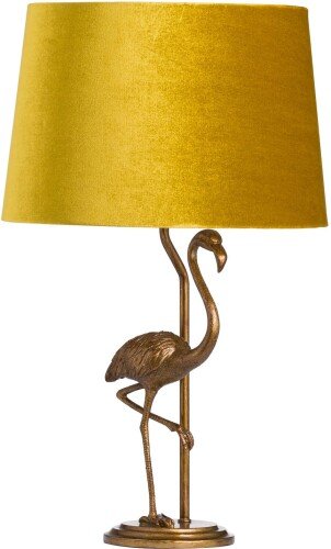 Antique Gold Flamingo Lamp With Mustard Velvet Shade