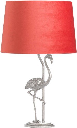 Antique Silver Flamingo Lamp With Coral Velvet Shade