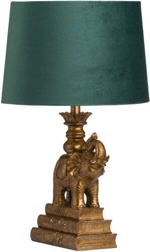 Antique Gold Elephant Table Lamp With Emerald Green Shade