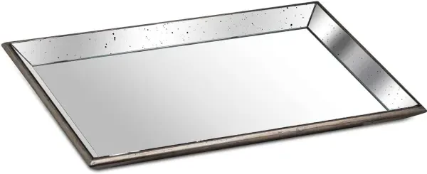 Astor Distressed Large Mirrored Tray With Wooden Detailing