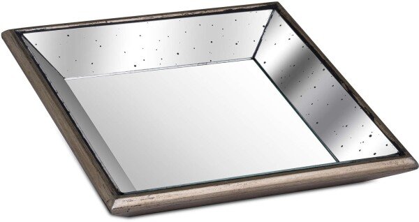 Astor Distressed Mirrored Square Tray W/wooden Detailing Sml