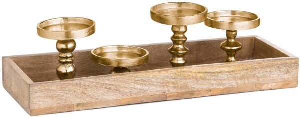 Hardwood Display Tray With Four Candle Holders