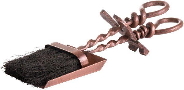 Copper Finish Hearth Tidy Set With Hand Turned Loop Handle