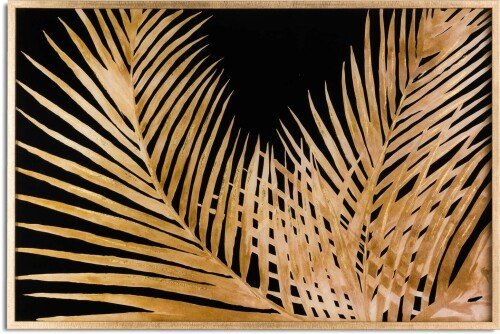 Large Metallic Palm Glass Image In Gold Frame