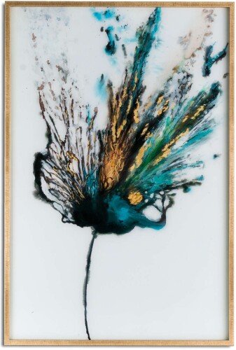 Large Floral Colour Explosion Glass Image In Gold Frame