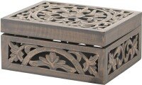 Lustro Carved Grey Wash Wooden Box
