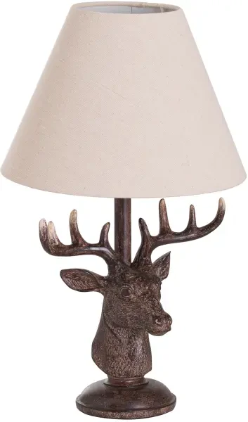 Stag Head Table Lamp With Linen Shade