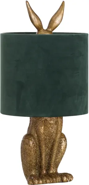 Antique Gold Hare Table Lamp With Green Velvet Shade