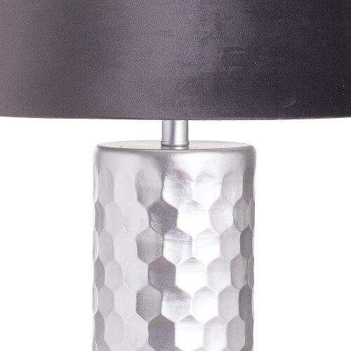 Honey Comb Silver Table Lamp With Grey Velvet Shade