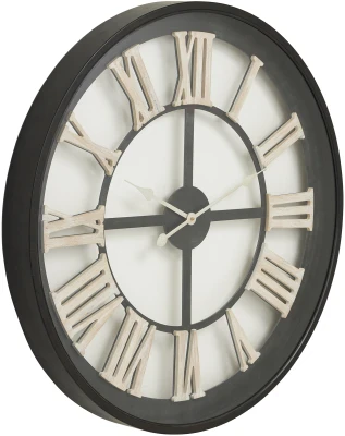 Black Framed Skeleton Clock With White Roman Numerals