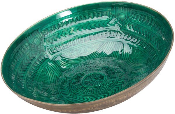Aztec Collection Brass Embossed Ceramic Large Bowl
