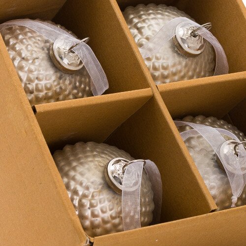 Metallic Silver Honey Comb Set Of 4 Large Baubles