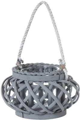Large Grey Wicker Basket Lantern