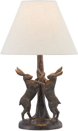 Marching Hares Lamp with Linen Shade