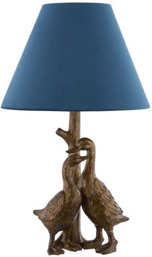 Gold Pair Of Ducks Table Lamps with Velvet Shade