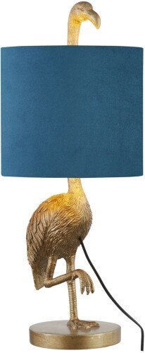 Florence The Flamingo Gold Table Lamp with Teal Velvet Shade