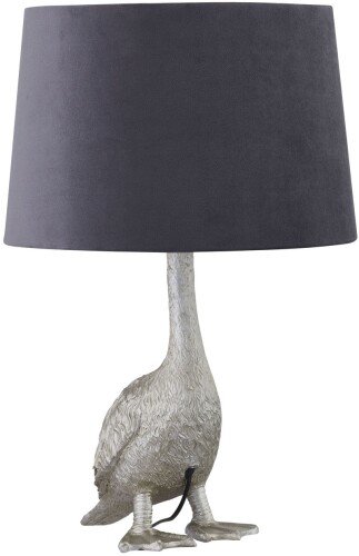 Gary The Goose Silver Table Lamp with Grey Velvet Shade