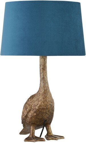 Gary The Goose Gold Table Lamp with Teal Velvet Shade