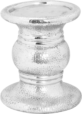 Silver Punch Faced Ceramic Large Candle Holder