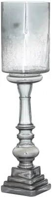 Silver Smoked Midnight Glass Top Tall Candle Pillar Holder