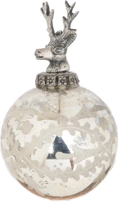 The Noel Collection Silver Etched Stag Top Bauble