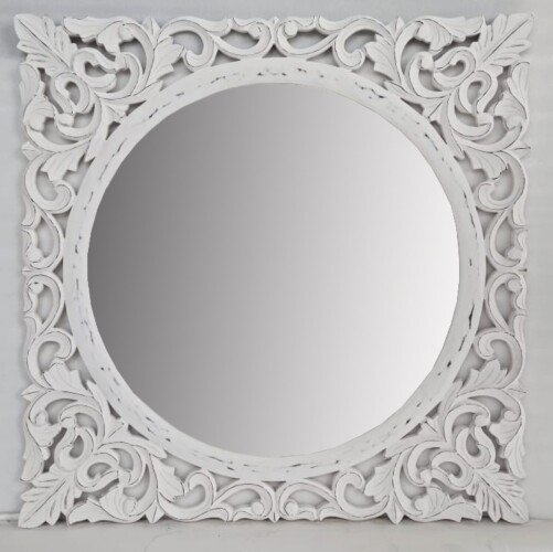 Hand Carved Louis White Large Wall Mirror