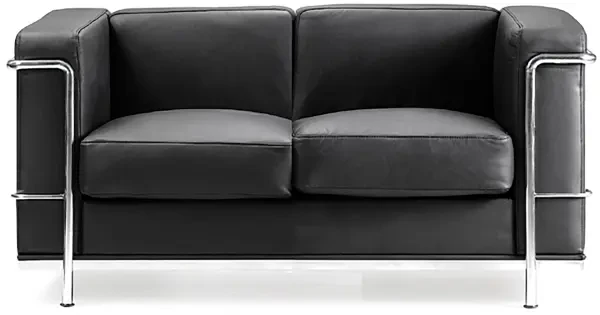 Nautilus Belmont Contemporary Cubed Leather Faced Two Seater Chair - Black
