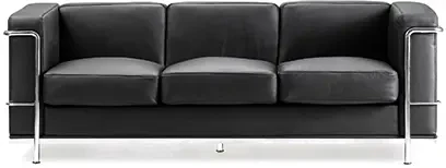 Nautilus Belmont Contemporary Cubed Leather Faced Three Seater Chair - Black