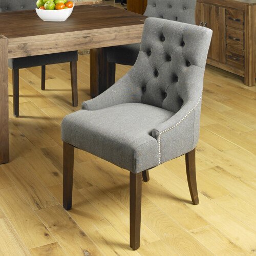 Mayan Walnut Extending Dining Table With 6 x Slate Accent Upholstered Dining Chair Bundle