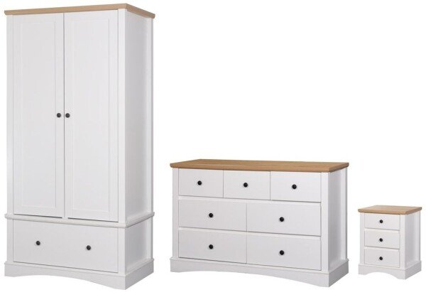 Carden White 3 Piece Bedroom Set (2 Door Wardrobe, 7 Drawer Chest, 3 Drawer Bedside)