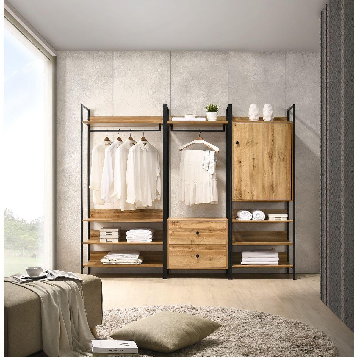 Zahra 3 Piece Bedroom Furniture Set Open Wardrobes Wotan Oak No 10